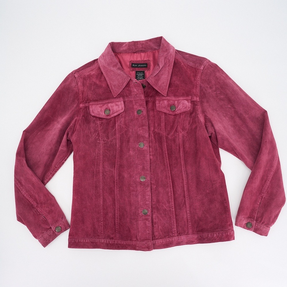 For Joseph Raspberry Pink Suede Trucker Jacket Paneled Button Front Lined